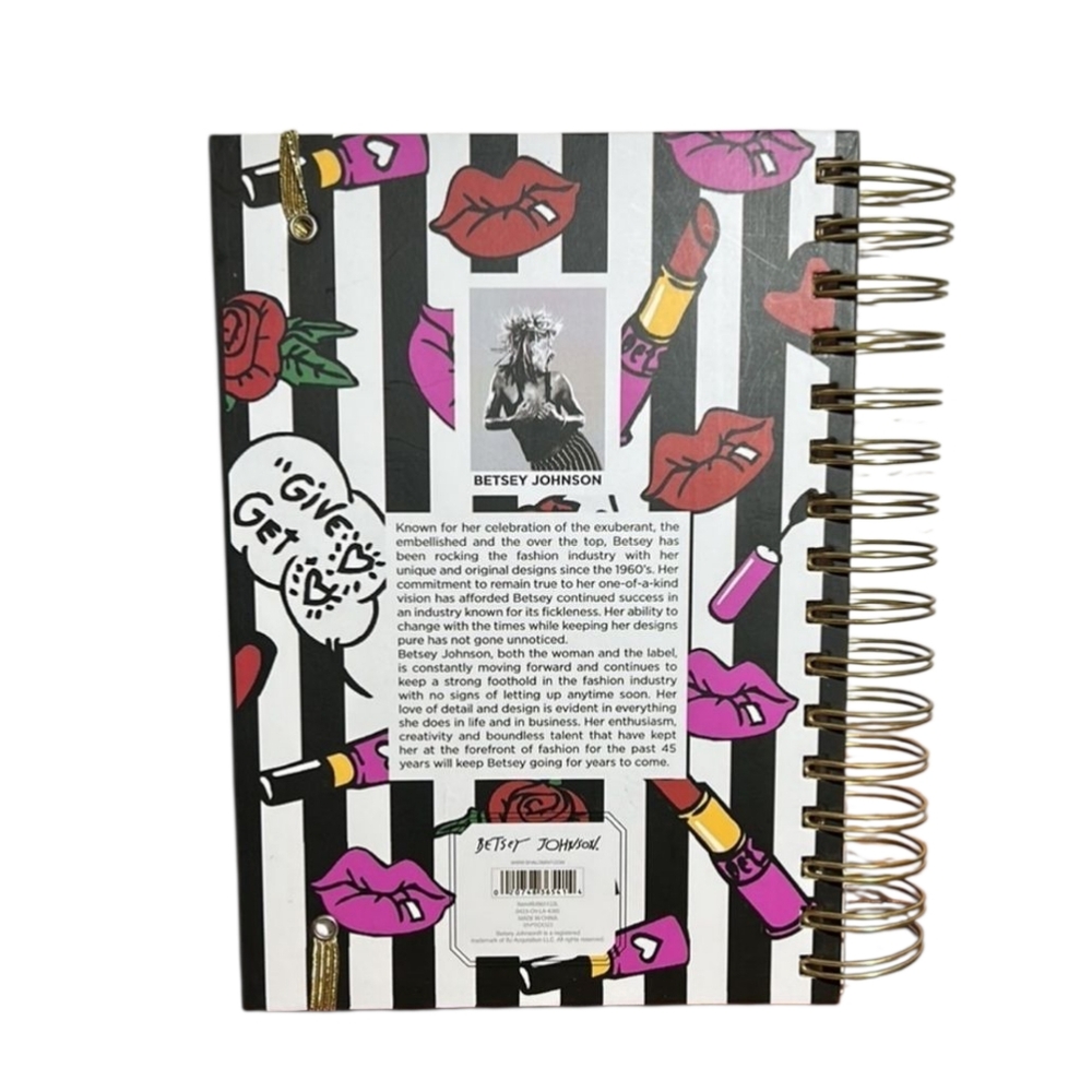 Betsey Johnson Striped Notebook with Pink and Red Graphics - Picture 2 of 4